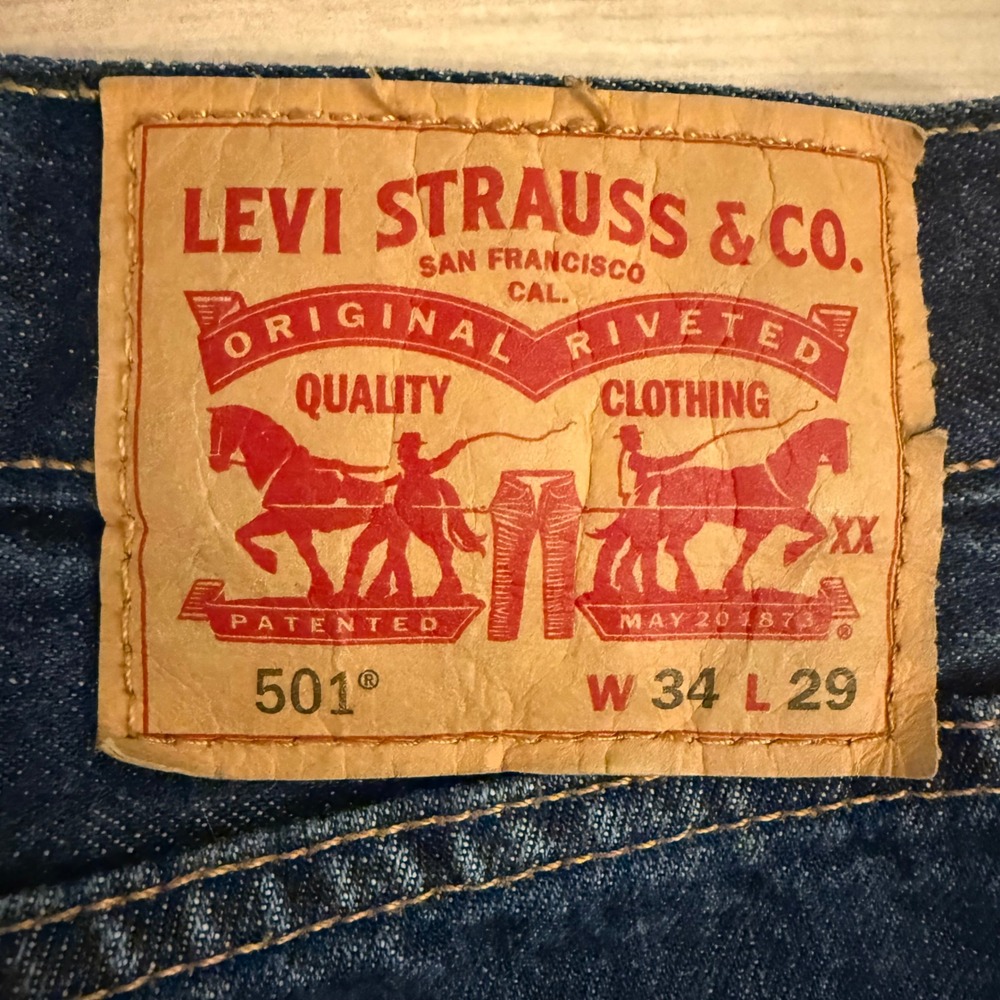 Levis 501 Original Fit Dark Indigo Blue Denim Straight Leg Jeans Mens 34x29 - Picture 5 of 8